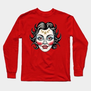 Vintage Flash Tattoo Witchy Woman Face Long Sleeve T-Shirt